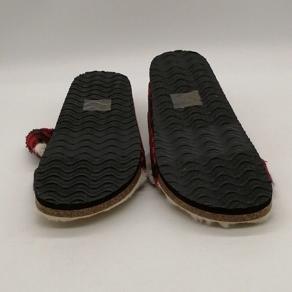 Madden Girl Womans Butterfly Slide Sandal‎ Red Buffalo Check Faux Fur 9.5M NEW - Picture 4 of 9